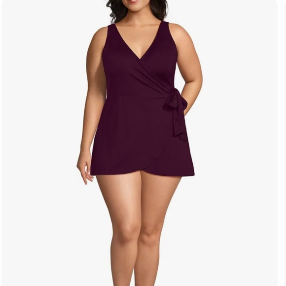 Lands' End Side tie  Swim Dress in Rich Purple Wine - Picture 5 of 6